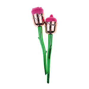 5pc professional rose shaped makeup brush set with plastic handle