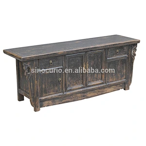Chinese antique wooden home furniture shabby chic black TV cabinet