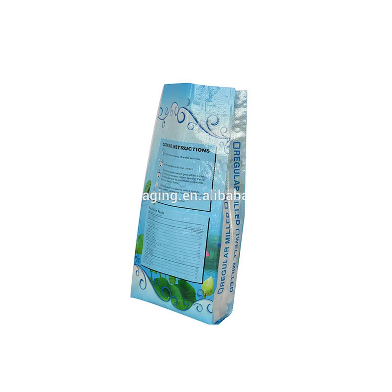 Virgin plastic bopp laminated 10kg pp woven rice bag with D handle size 35*58cm