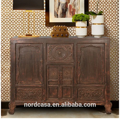 Chinese Antique style sideboard cabinet distressed finish solid recycle wood furniture