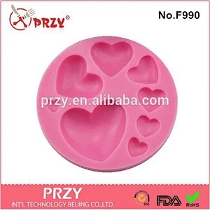 F990 PRZY mixed sizes heart shaped silicone fondant mold