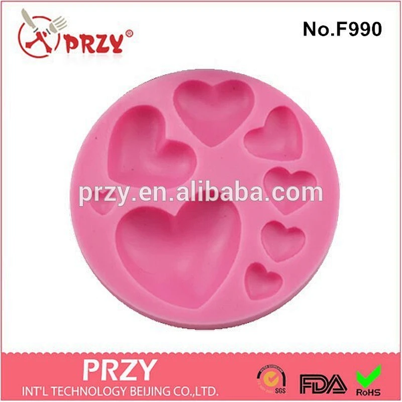 F990 PRZY mixed sizes heart shaped silicone fondant mold