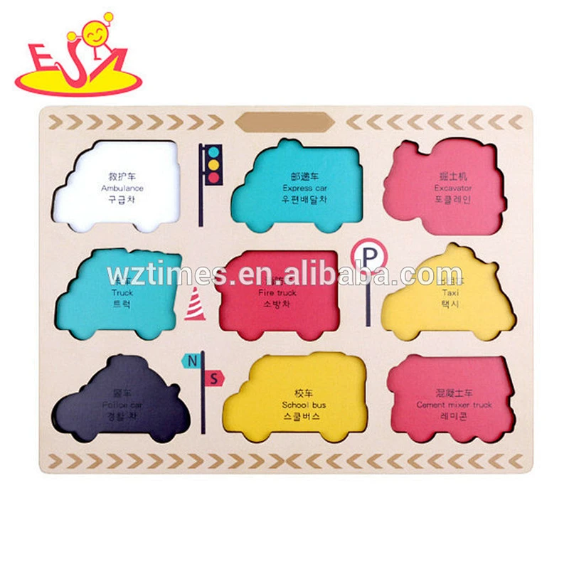 Wholesale popular peg puzzle toy wooden vehicles puzzle for baby W14M113