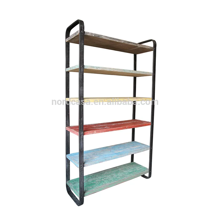 living room furniture industrial bookshelf with solid wood shelf