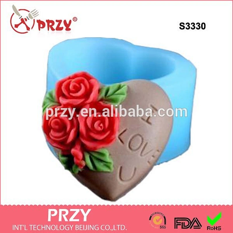 S3330 PRZY 3d heart shape flower soap silicone mold heart flower handmade soap mould for sell