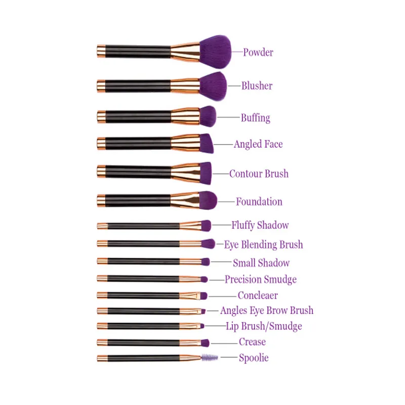 2018 hot sell soft makeup brush set with 15pcs professional makeup brush