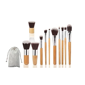 Wooden 11pcs Cosmetic Makeup Brush Set Wit Canvas Makeup Bag