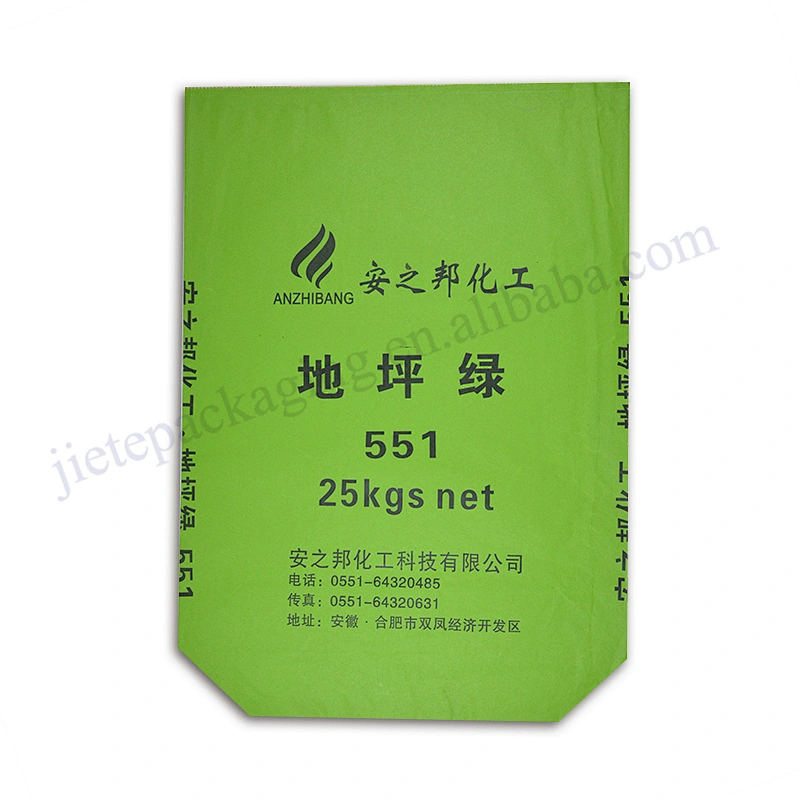 Green 25kg block bottom stand up multilayer kraft paper chemical resistance bag industrial and agricultural use
