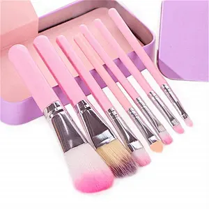 Beauty tools private label makeup brush kit 7pcs travel pink makeup brush set with metal case