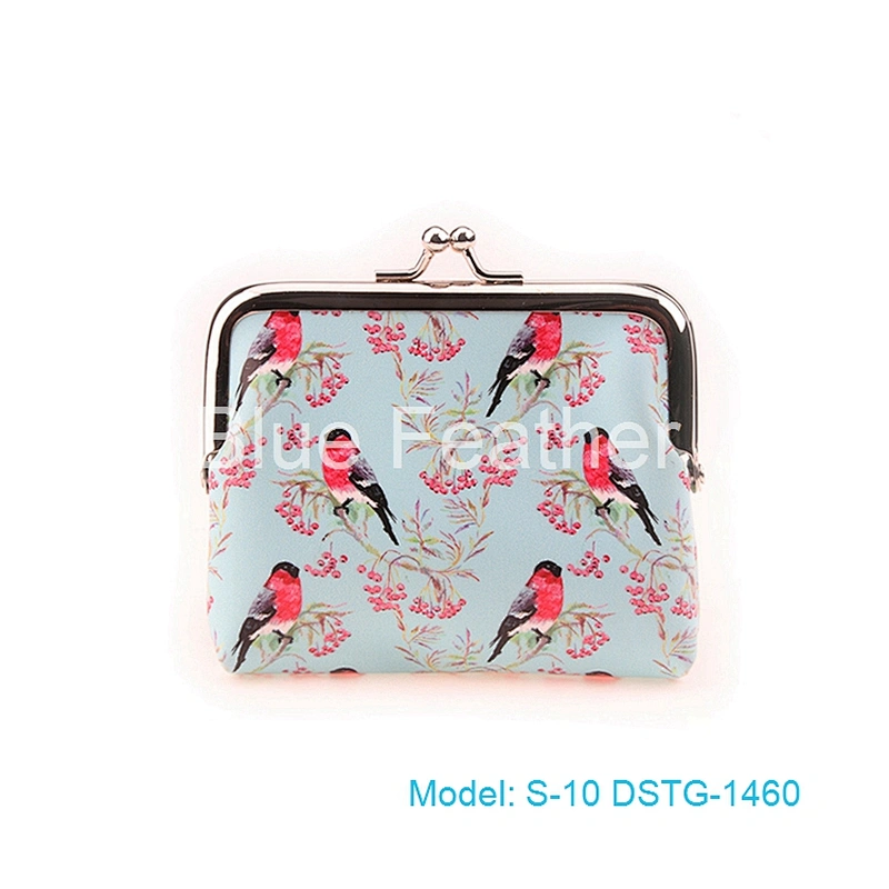 Bird Flower Printing PU Leather Clip Case Coin Bag Clutch Bag
