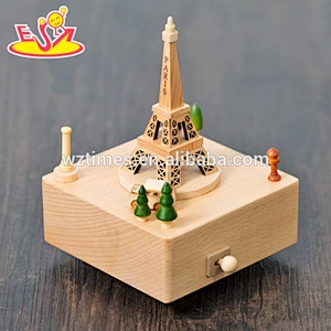 wholesale Customized cartoon wooden carousel music box natural color wood carousel music box W07B039