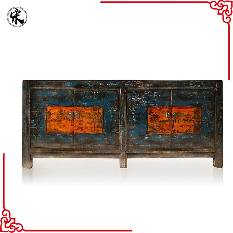 chinese antique distressed painted storage old lacquered living room furniture
