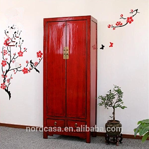 factory price of lacquered two door two drawer red chinese wedding cabinet