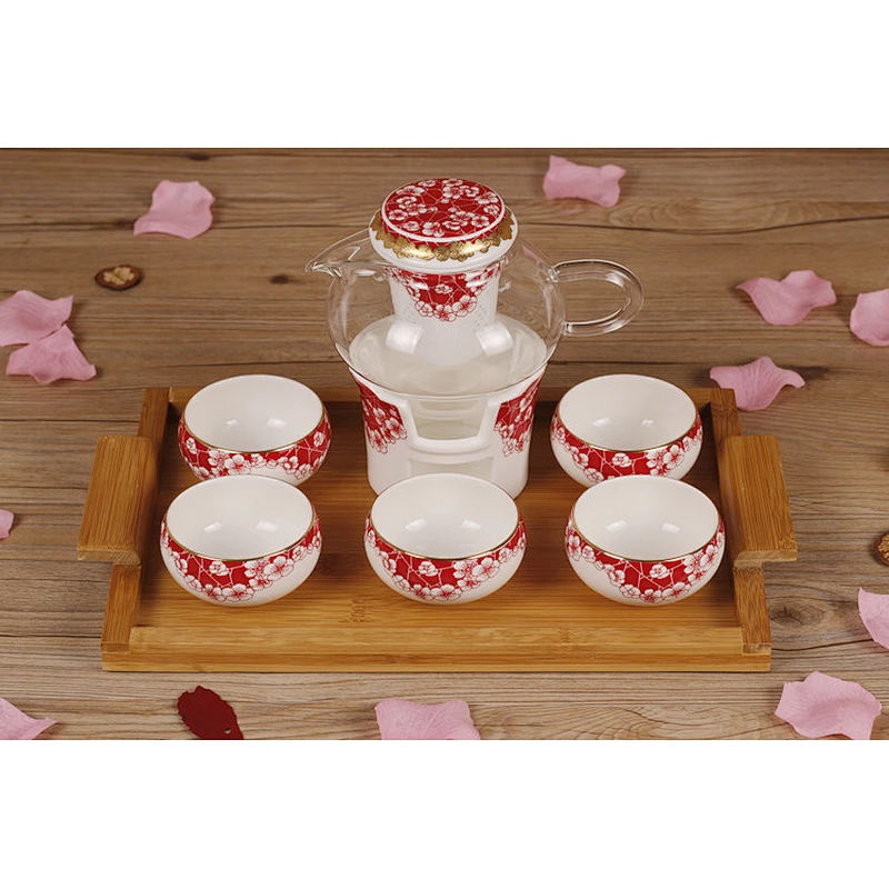 Box Packing Door Gift Tea Cup Free Sample Ceramic Tea Set China Supplier Flower Tea Pot Set