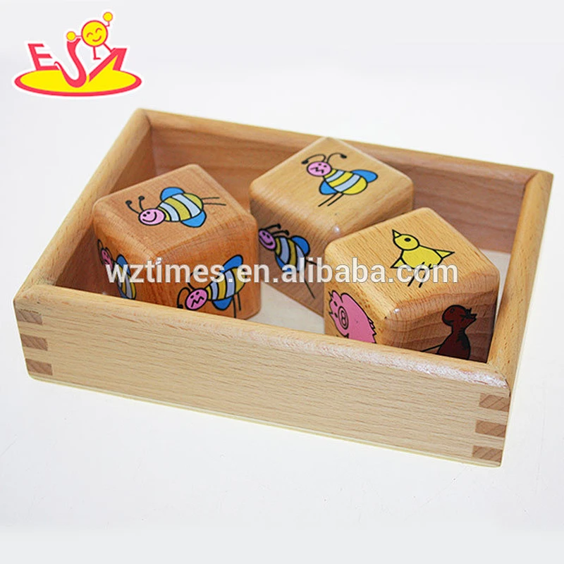 Wholesale animals pattern wooden cube blocks toy funny 3d wooden cube blocks toy W13A063