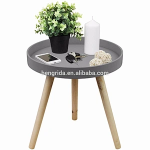solid wood gray round coffee table with MDF top