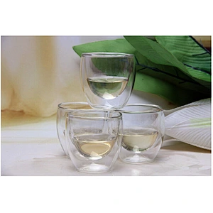 Wholesale small 80ml clear heat resistant double wall glass beer whiskey cups