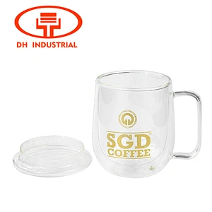 Hand Made 350ml Double Wall Borosilicate Glass mug with Lid