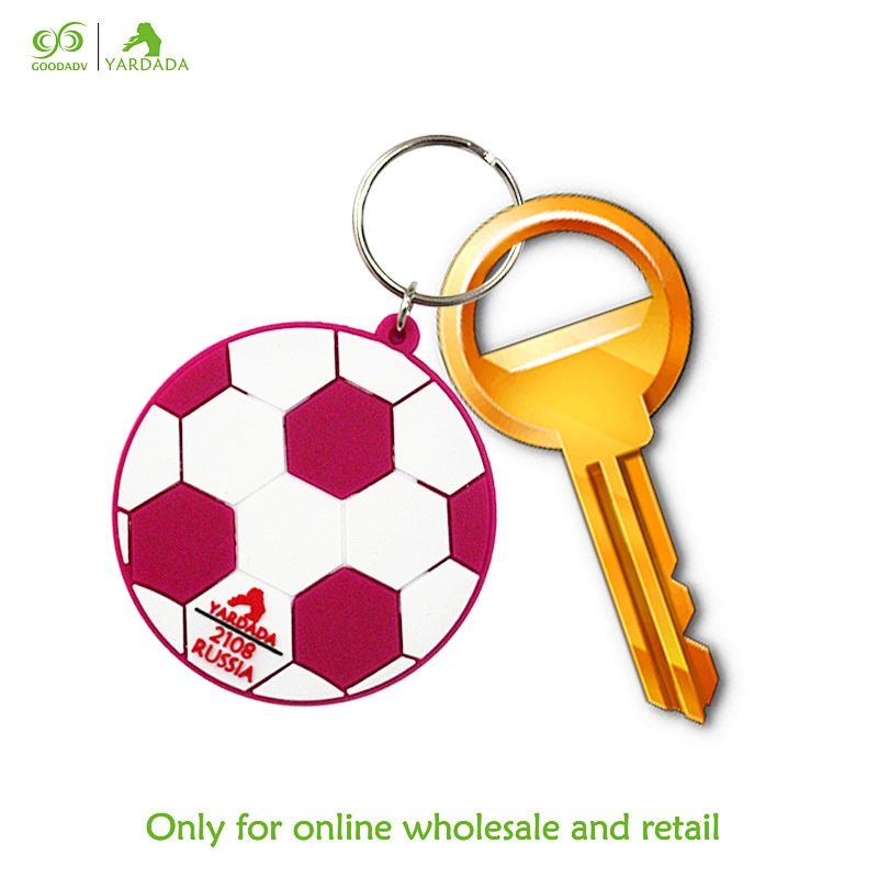 2018 round football pattern, new soft PVC key ring high quality football fans products in stock.