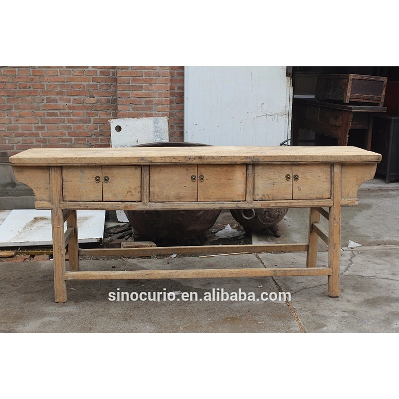 Chinese antique recycle wood bleached natural console table