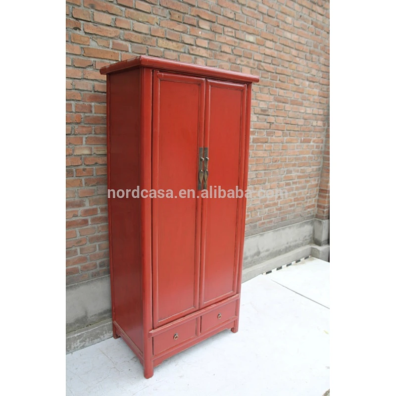 Ming Dynasty Chinese antique red wooden wedding wardrobe