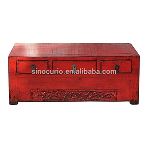 Chinese antique painting furniture rustic kang table side cabinet