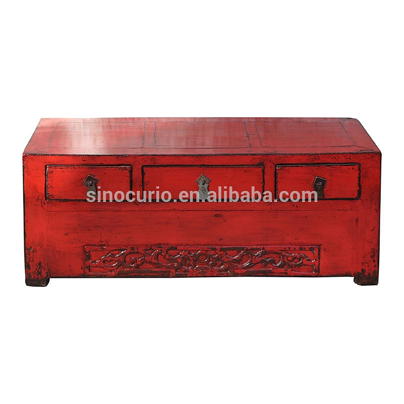 Chinese antique painting furniture rustic kang table side cabinet