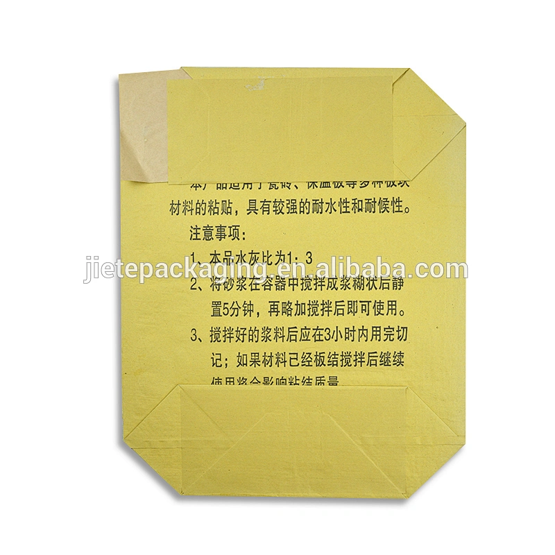 Wholesale china factory high quality kraft paper valve flat bottom bag for packing 50kg 25kg cement, mortar