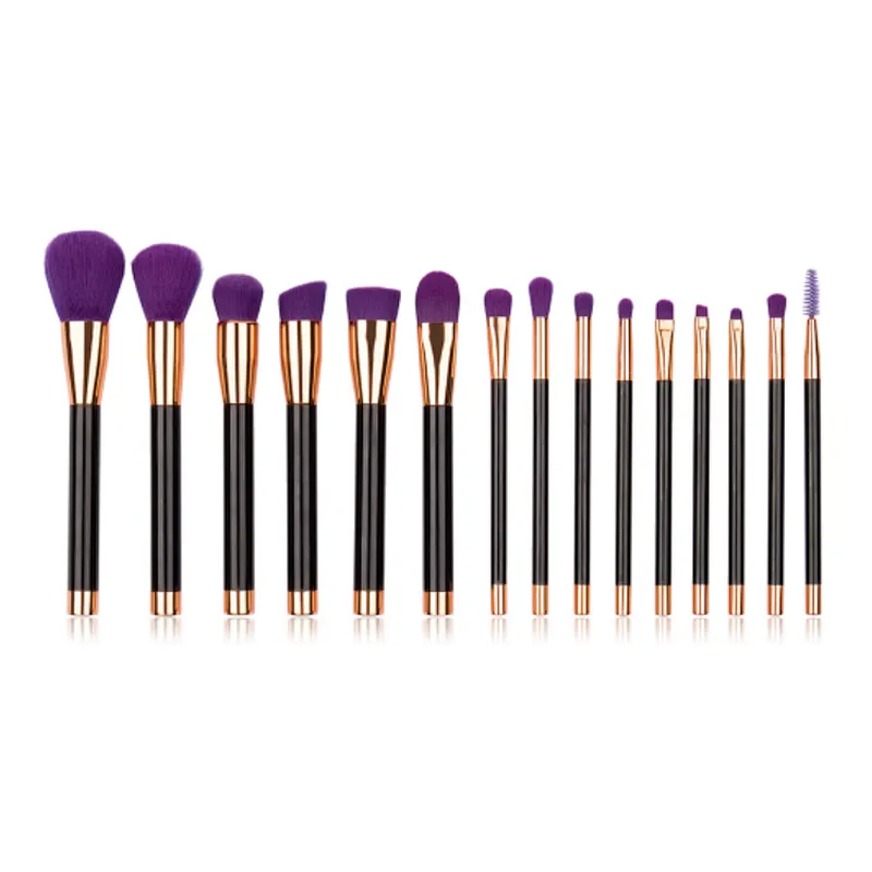 2018 hot sell soft makeup brush set with 15pcs professional makeup brush