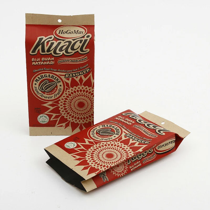 Customized stand cube kraft paper bag for melon seeds, zongzi packaging
