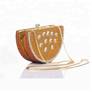 100% handmade orange shape rhinestone purse crystal clutch bag for women