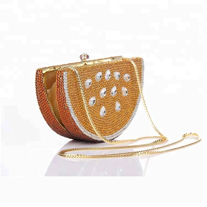 100% handmade orange shape rhinestone purse crystal clutch bag for women