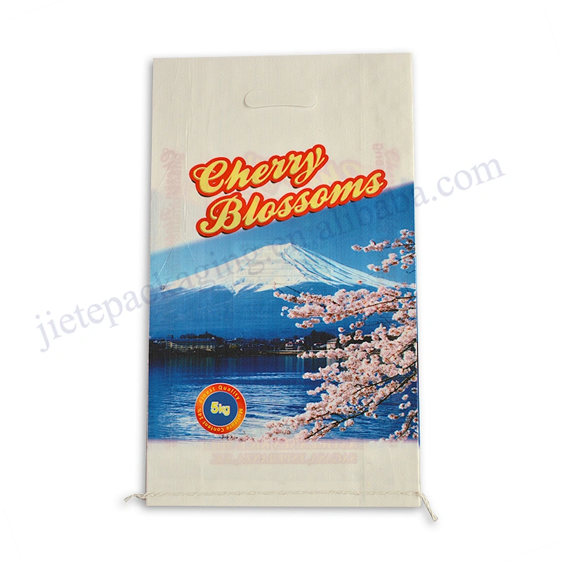 Sell well printed pp woven rice bag 5kg with D handle