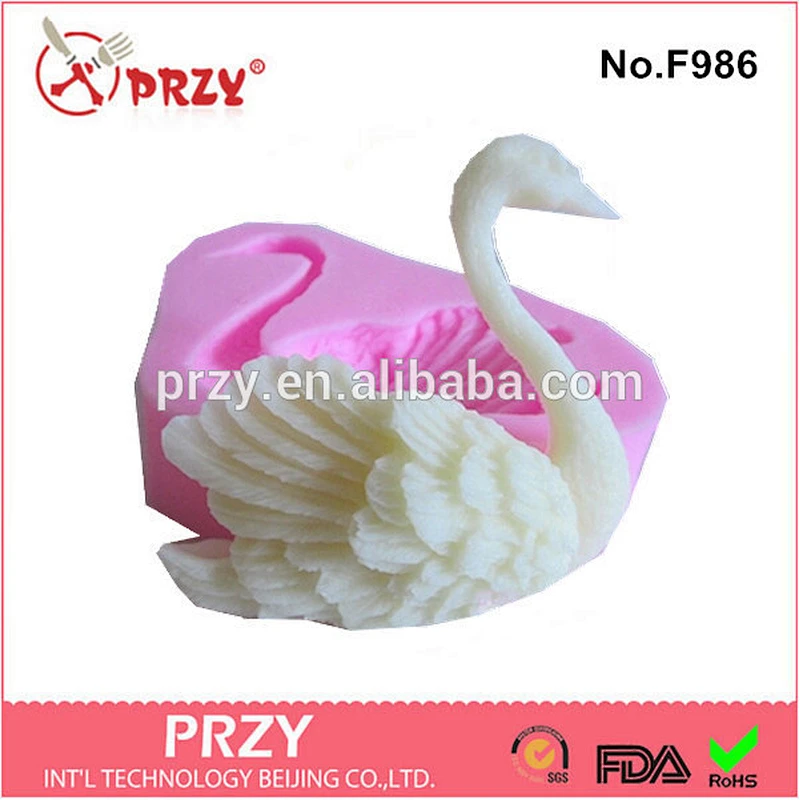 F986 elegant swan Shape Silicone Molds For Baby Soap Making swan fondant mold silicone