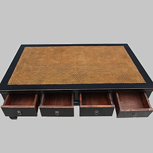 chinese lacquer solid wood pine rattan top coffee table furniture