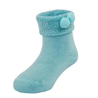 baby colorful double cuff pompoms thick cotton winter socks