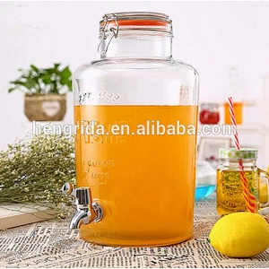 8L glass storage dispenser with metal clips and tap