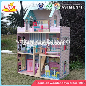 Wholesale beautiful baby wooden dollhouse toy 34 furniture pieces baby wooden doll house toy W06A217