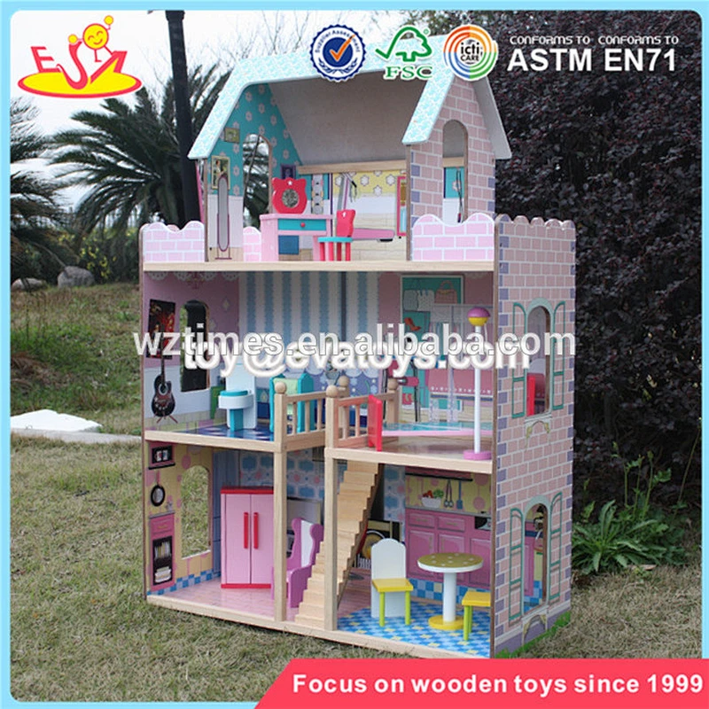 Wholesale beautiful baby wooden dollhouse toy 34 furniture pieces baby wooden doll house toy W06A217