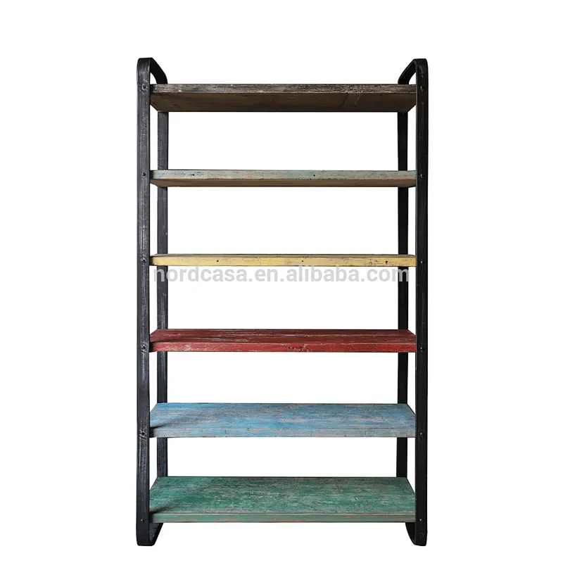 living room furniture industrial bookshelf with solid wood shelf