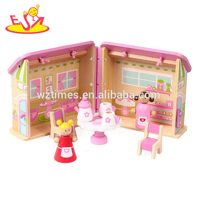2018 Wholesale girls pink wooden toy doll house lovely children wooden toy doll house new kids wooden toy doll house W06A171