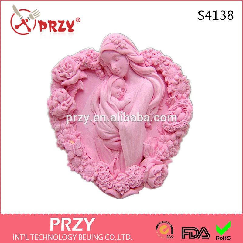 S4138 PRZY 2D Silicone Soap Mold - Heart Shaped Mother and Child silicone molds for concrete custom silicone molds