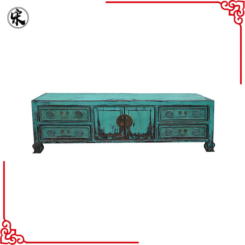 chinese antique distressed lacquered tv cabinet stand living room furniture