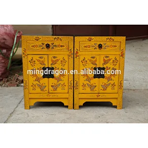 Chinese Antique Painted Flower Bedside cabinet