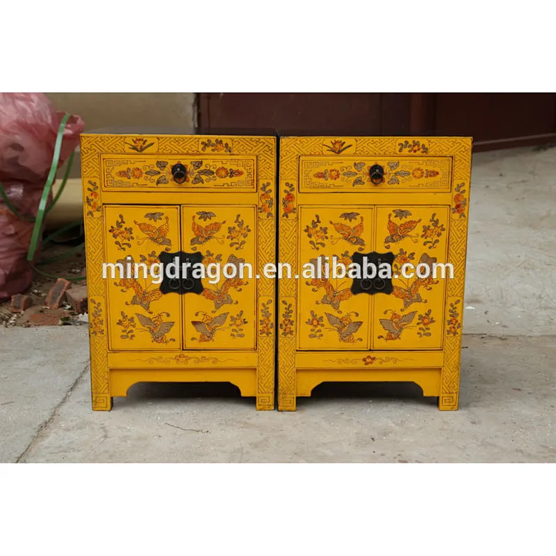 Chinese Antique Painted Flower Bedside cabinet