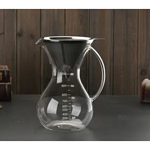 1000ml Pour Over Coffee Brewer-Unlock Flavor with Paperless Filter Glass Coffee Maker with handle