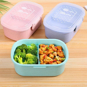Free Sample Healthy Safe Insulated Leakproof Lunch Box Eco Friendly Wheat Fiber Bento Box Double Layers Plastic Food Container