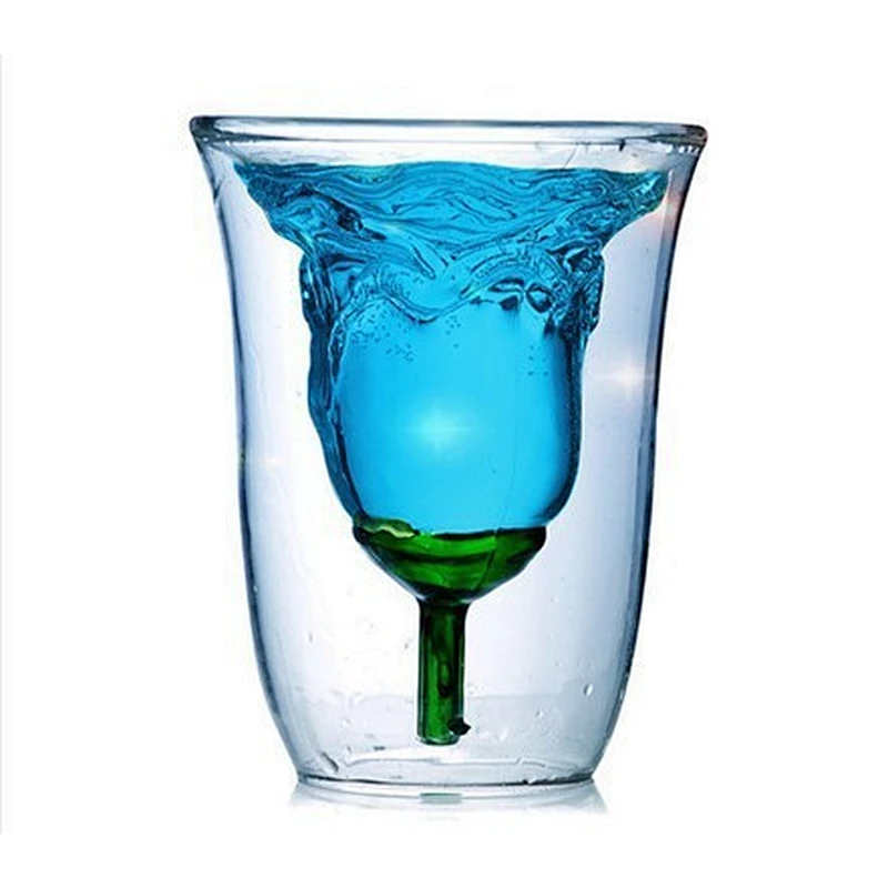China manufacturer double wall reusable glass beer/coffee cup with rose shape