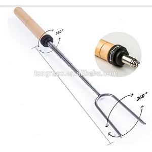 34 inch Customized wooden handle telescopic marshmallow roasting BBQ fork with canvans pouch for camping