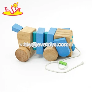 Wholesale preschool educational toys wooden animal cart pull along toy for kids WJ278241